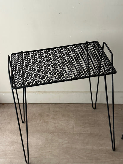 Black metal mesh side table (left)