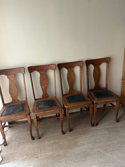 4 oak and leather dining chairs. Sets of 2.
