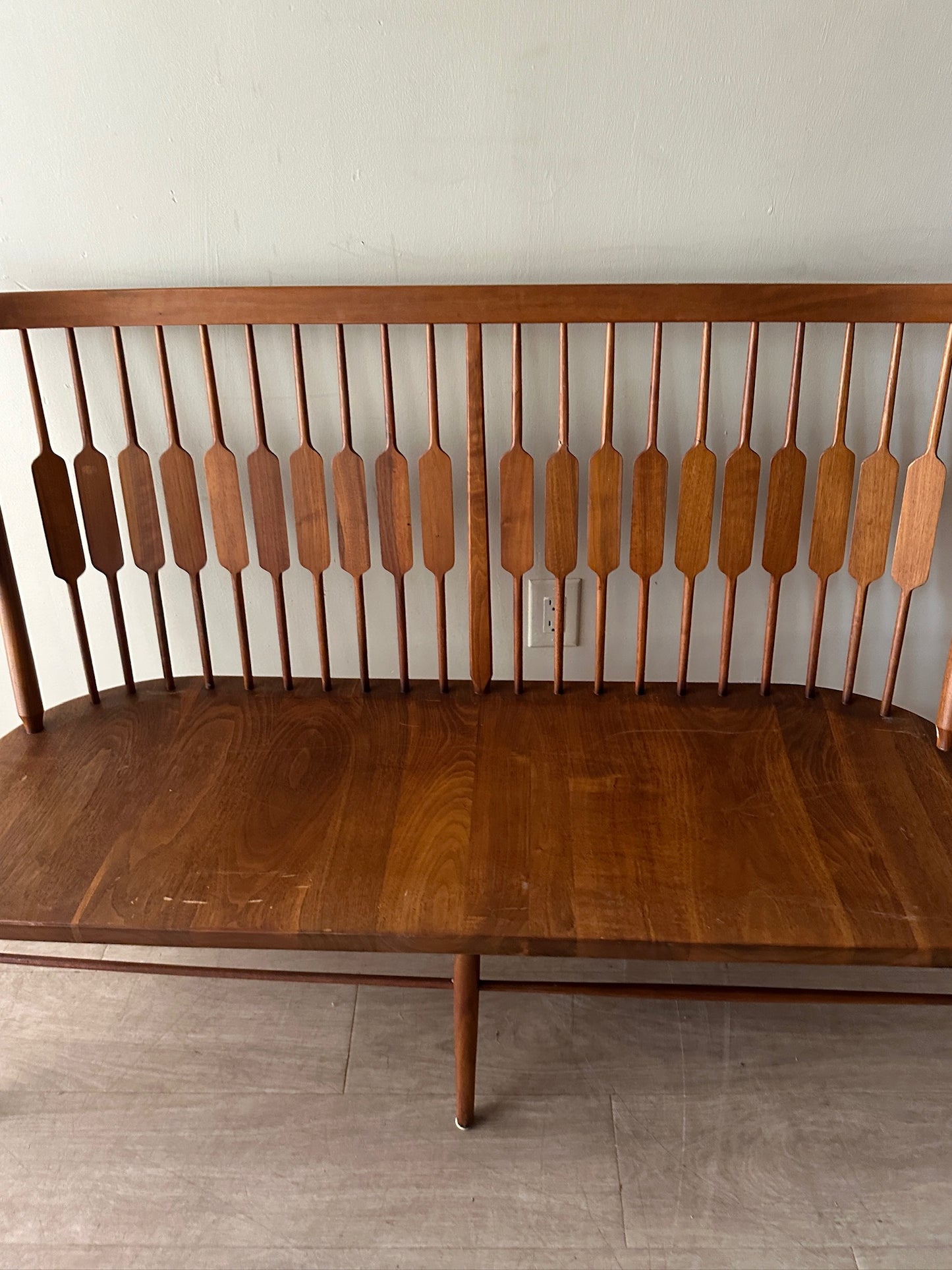 Walnut paddle-back bench