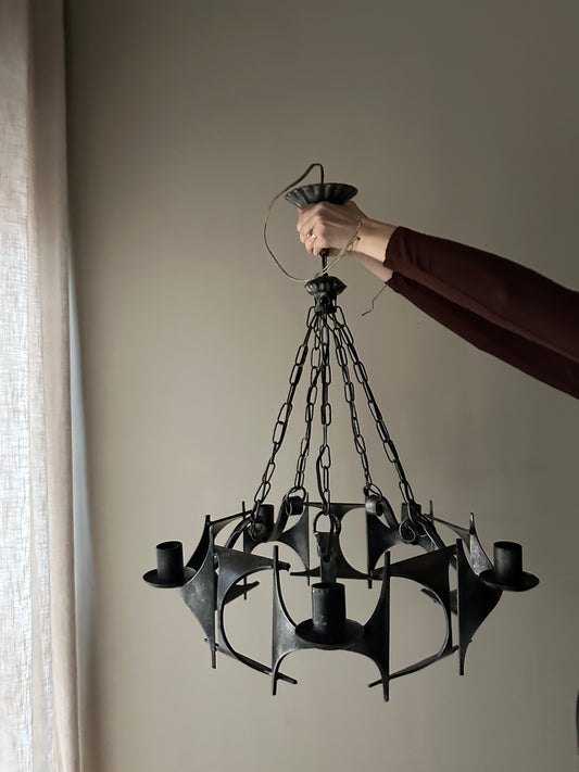 Brutalist wrought iron chandelier
