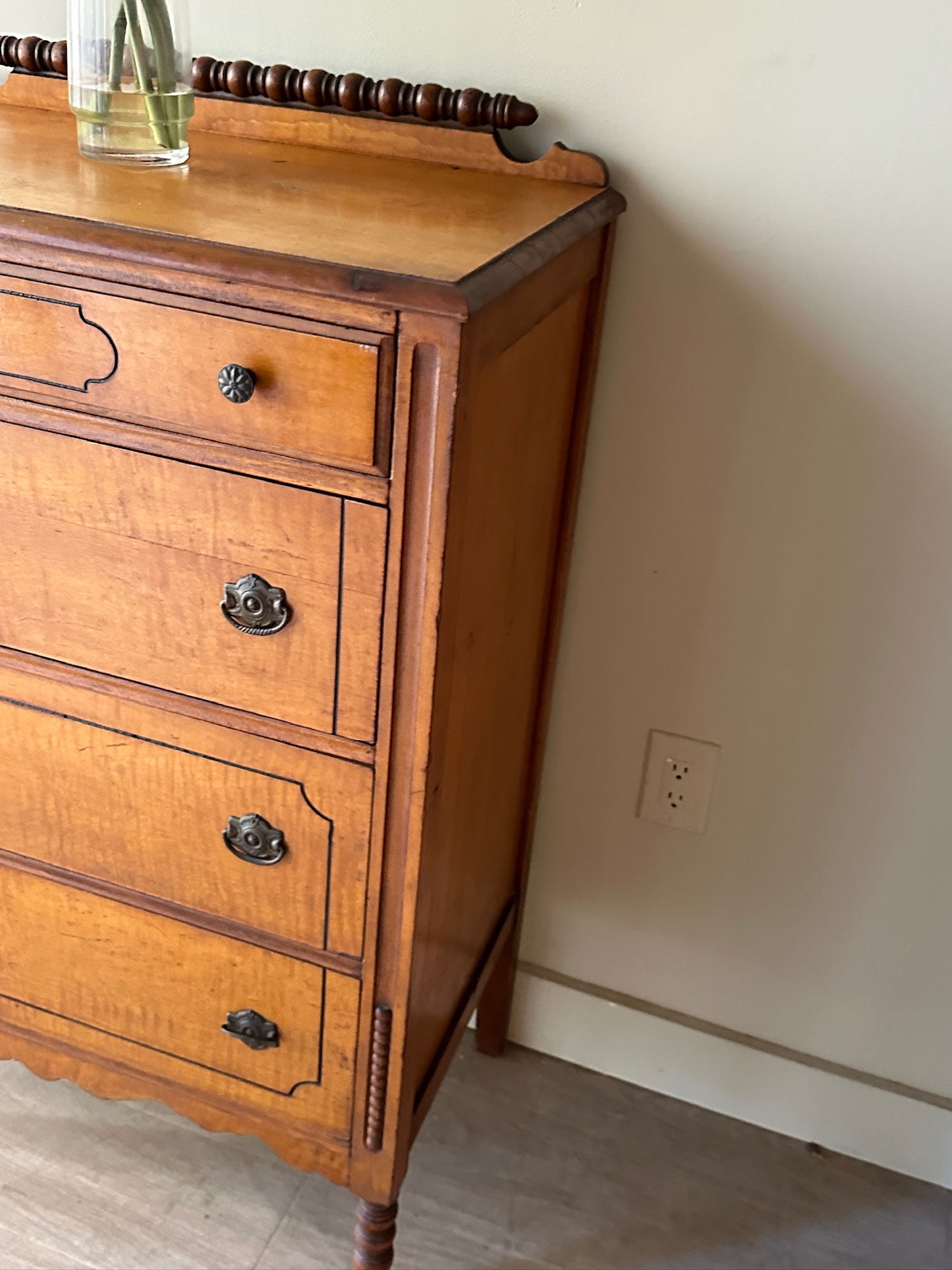 Maple spindle leg tallboy