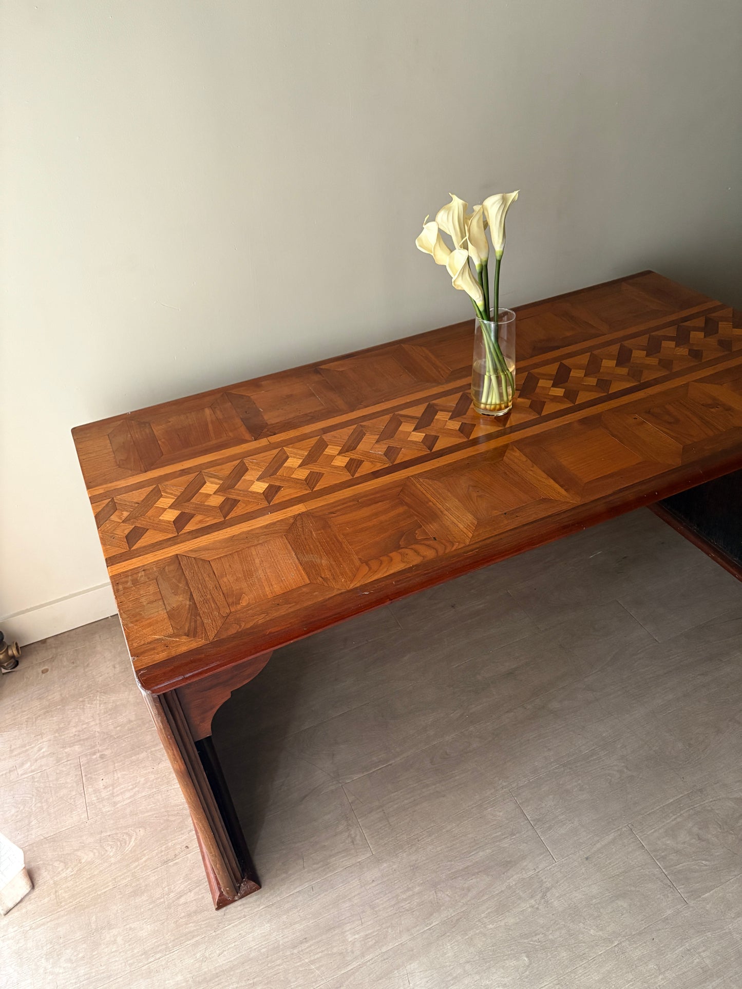 Deco inlaid walnut library table