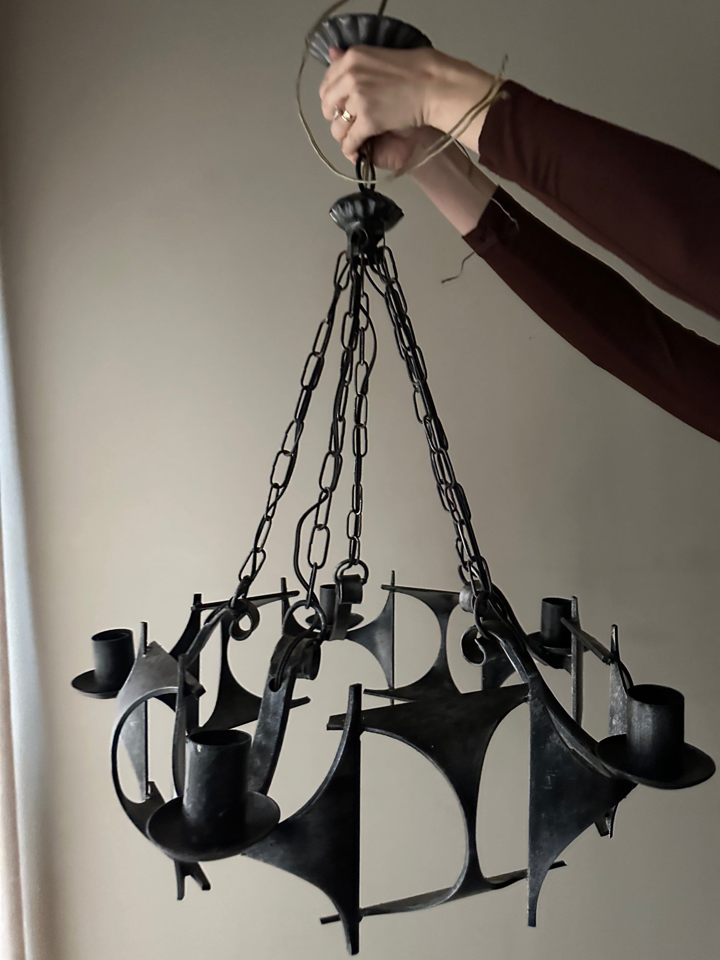 Brutalist wrought iron chandelier