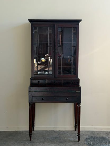 Federal mahogany writing desk with bookcase