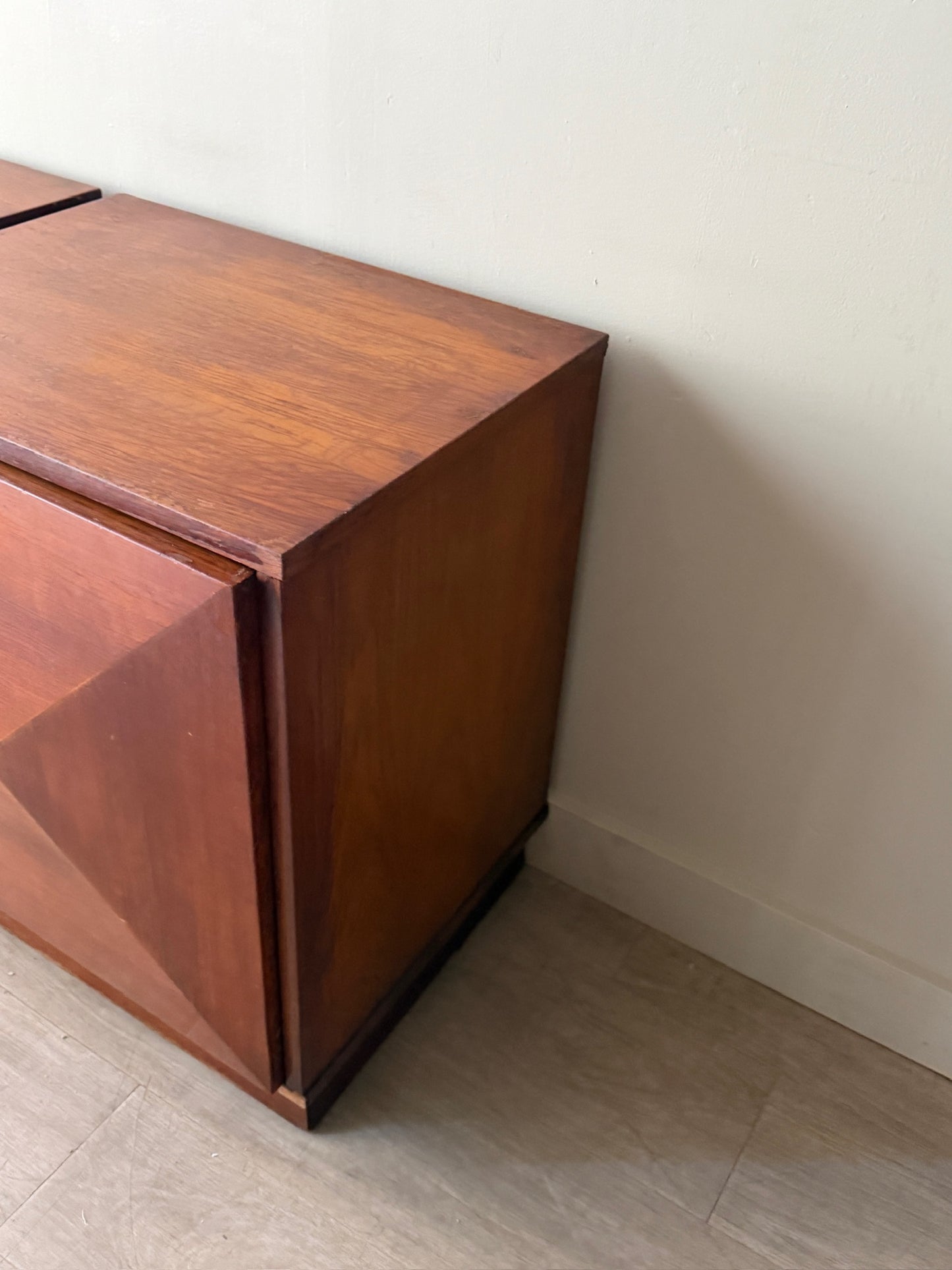 2 walnut diamond panel nightstands. Sold individually.