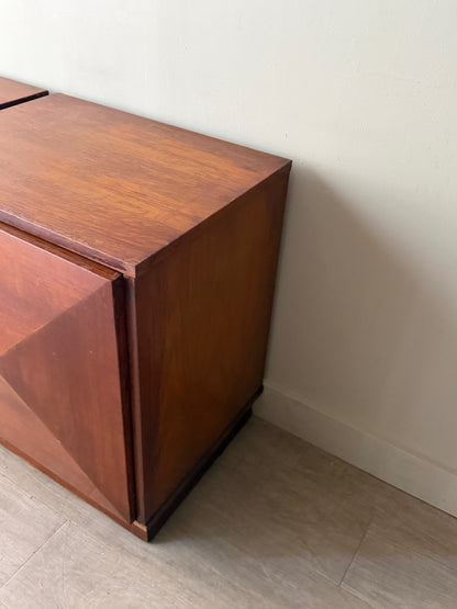 2 walnut diamond panel nightstands. Sold individually.