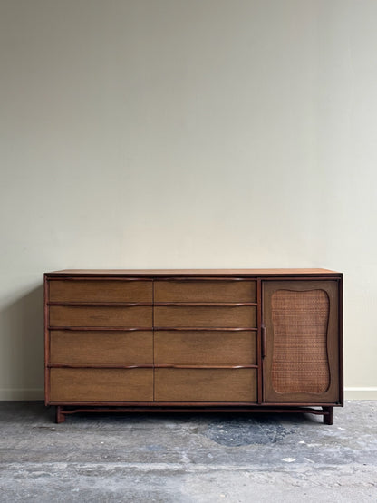 Walnut credenza with caning