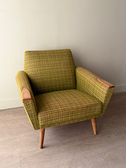 Green plaid Danish lounge chair