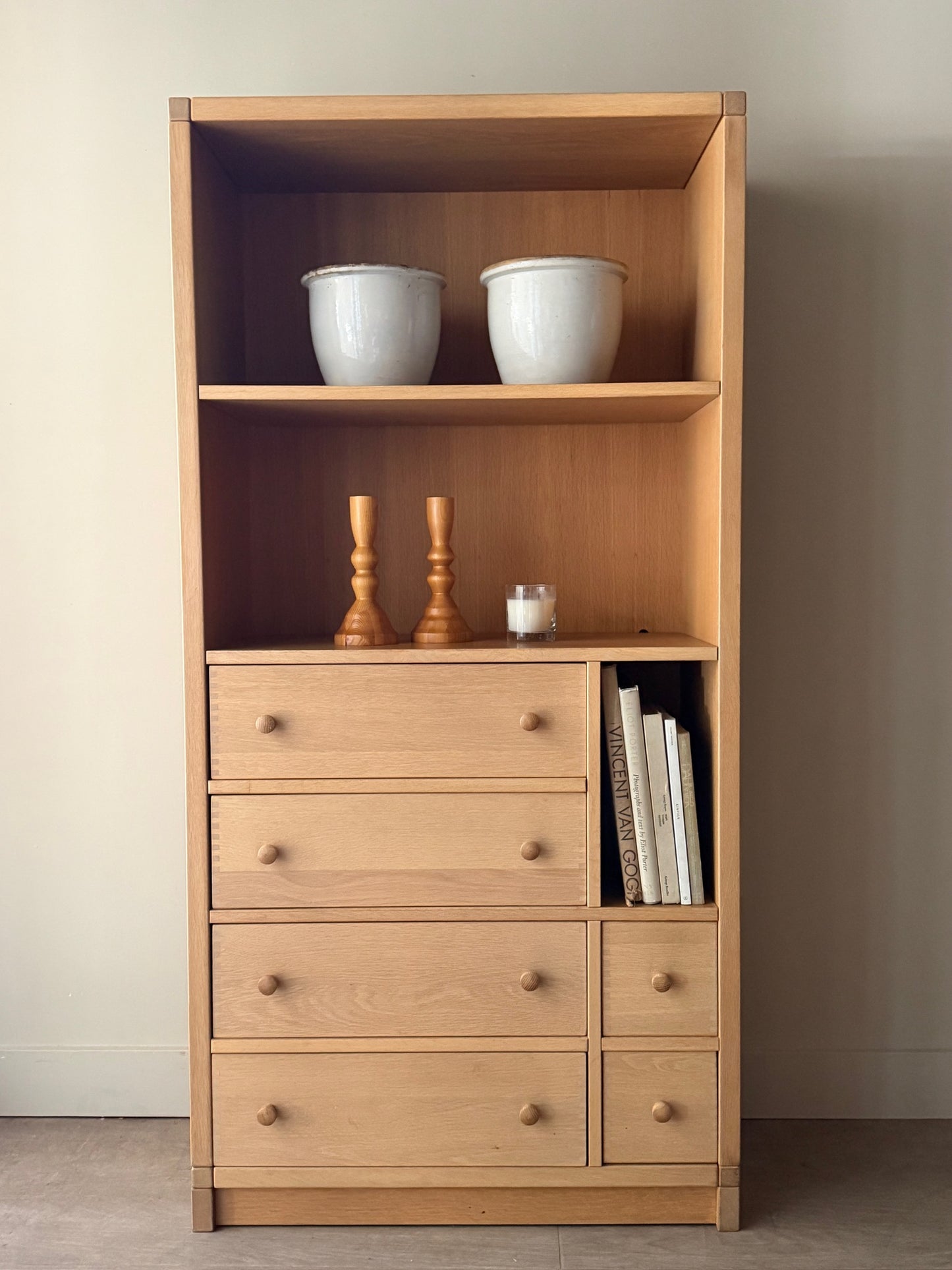 Danish oak bookcase with drawers