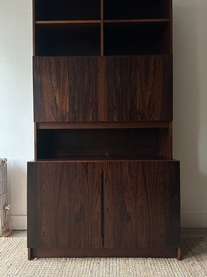 Two piece rosewood hutch with bar/desk compartment