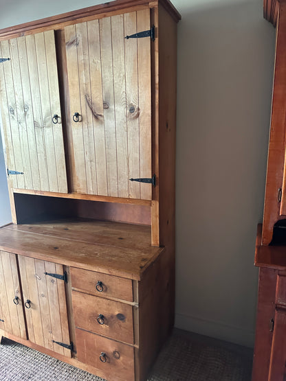 Pine hutch with wrought iron hardware