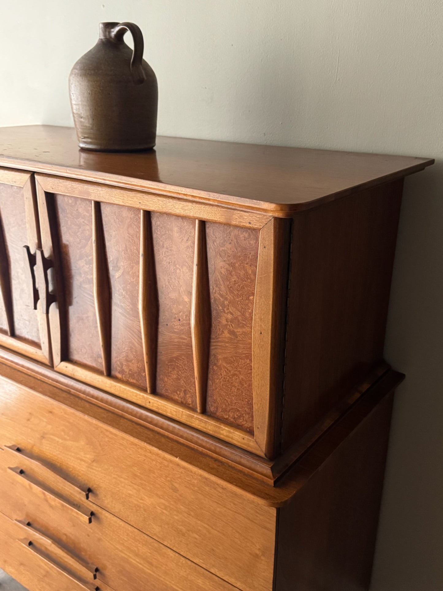 Walnut burlwood gentleman’s dresser
