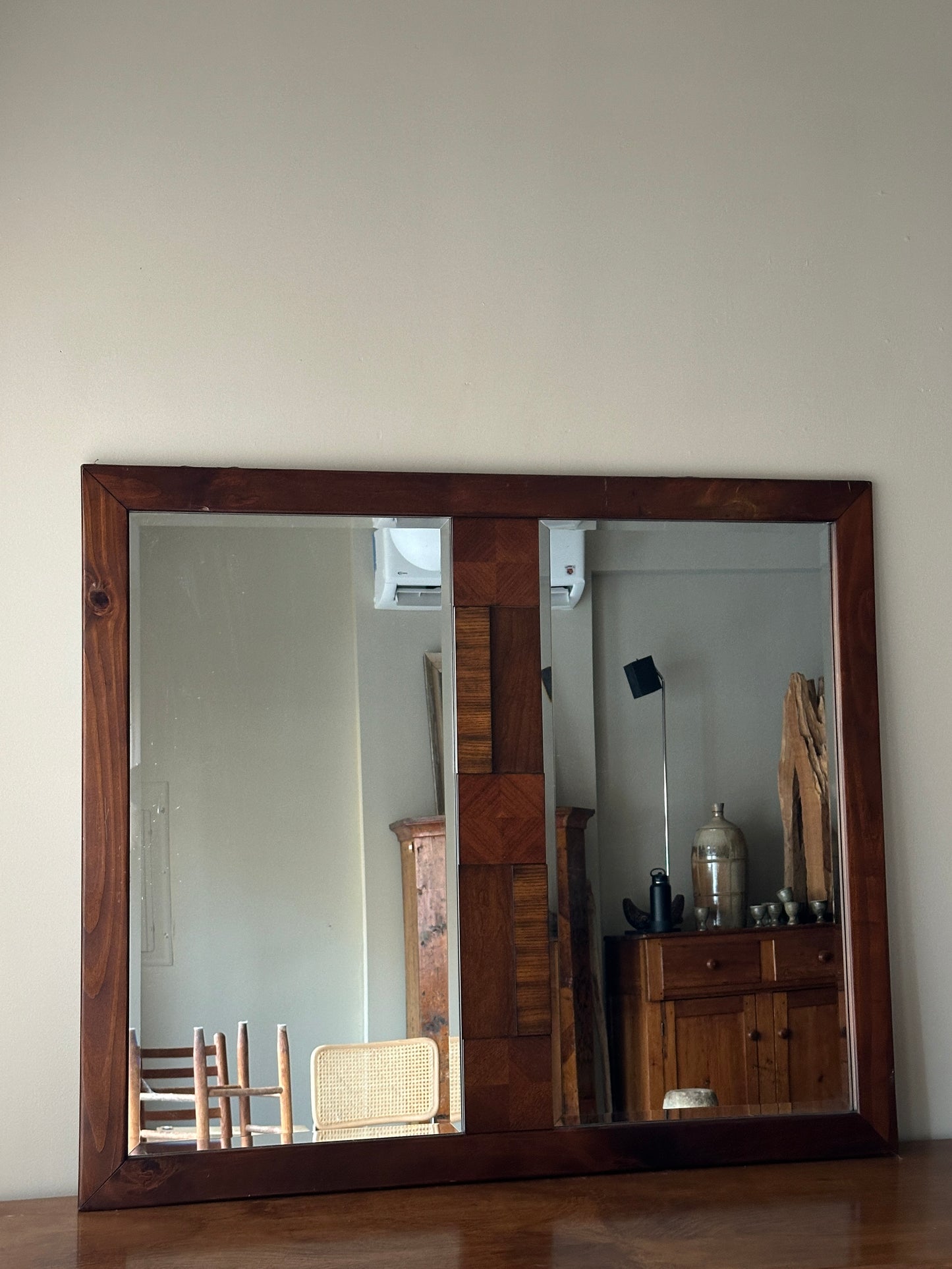 Brutalist walnut mirror