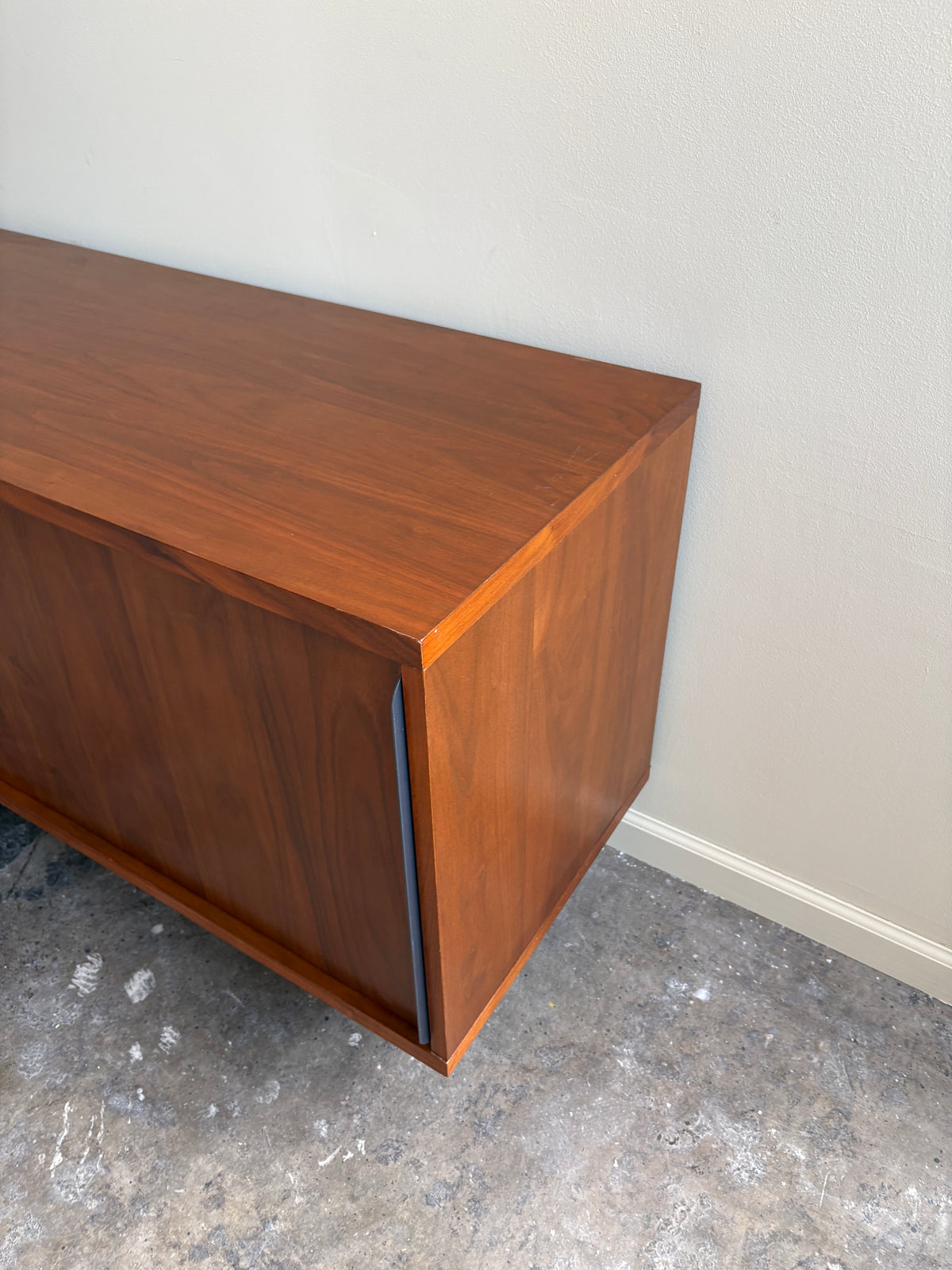 Walnut credenza with iron beam legs