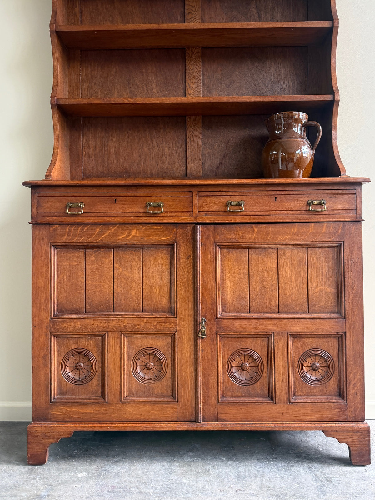 Edwardian oak two piece hutch