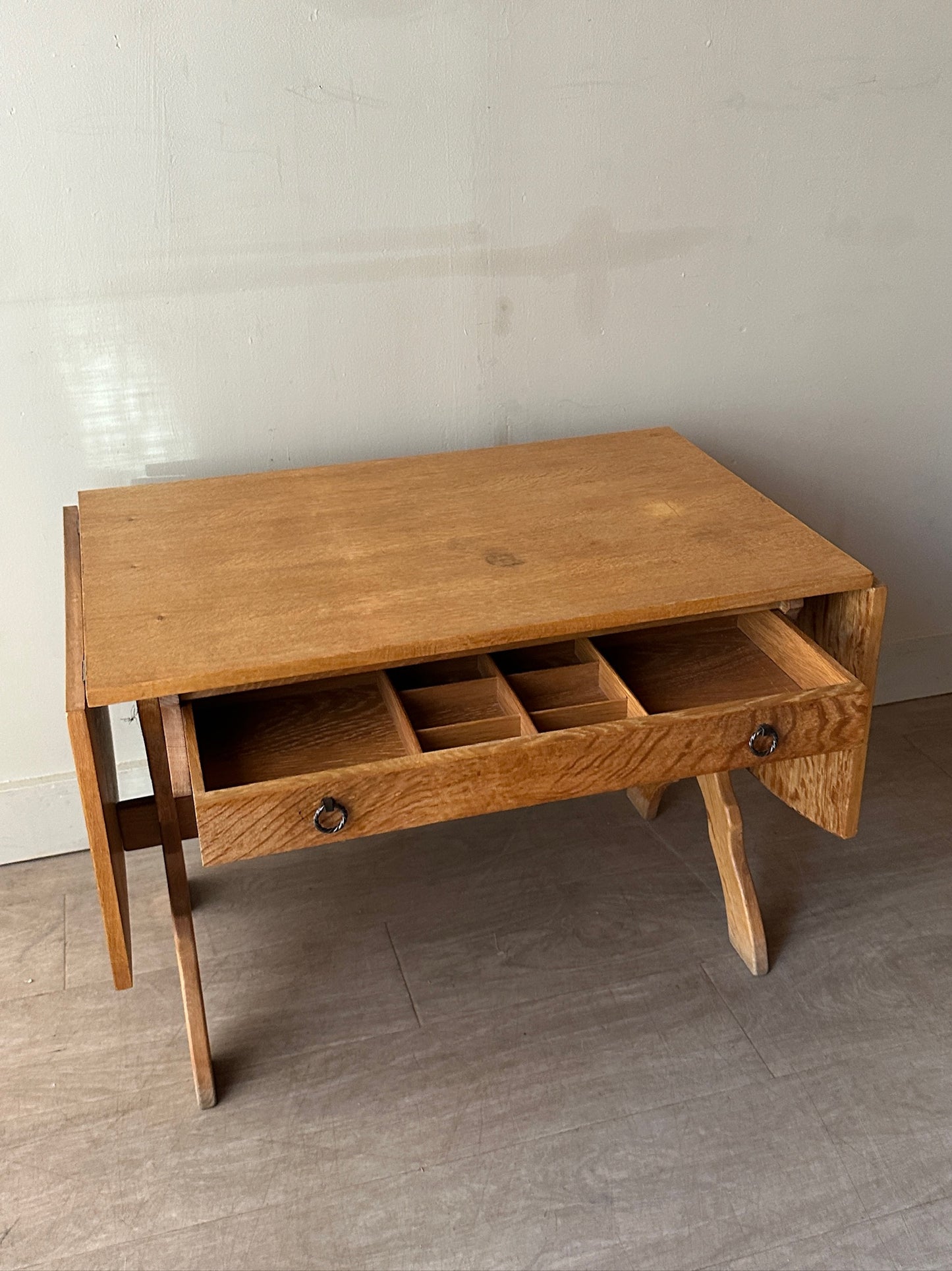 Danish oak drop leaf sewing table