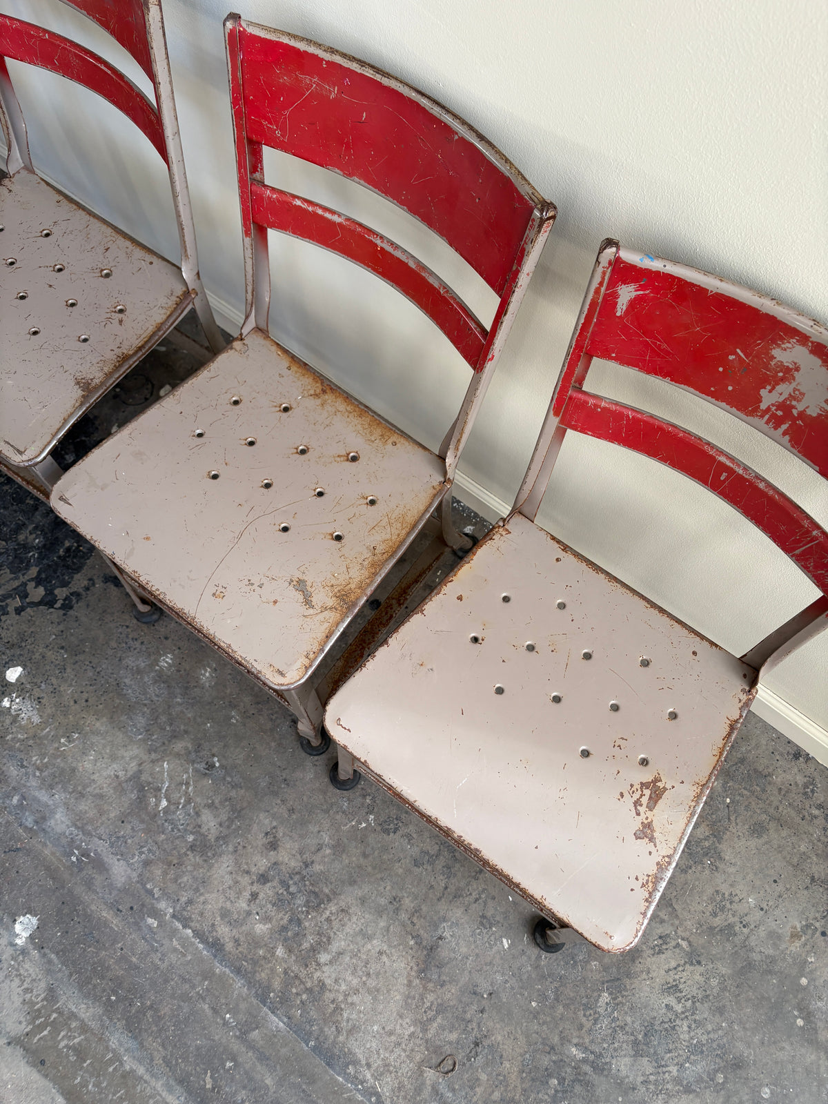 Industrial Toledo steel chairs. Sold in pairs.