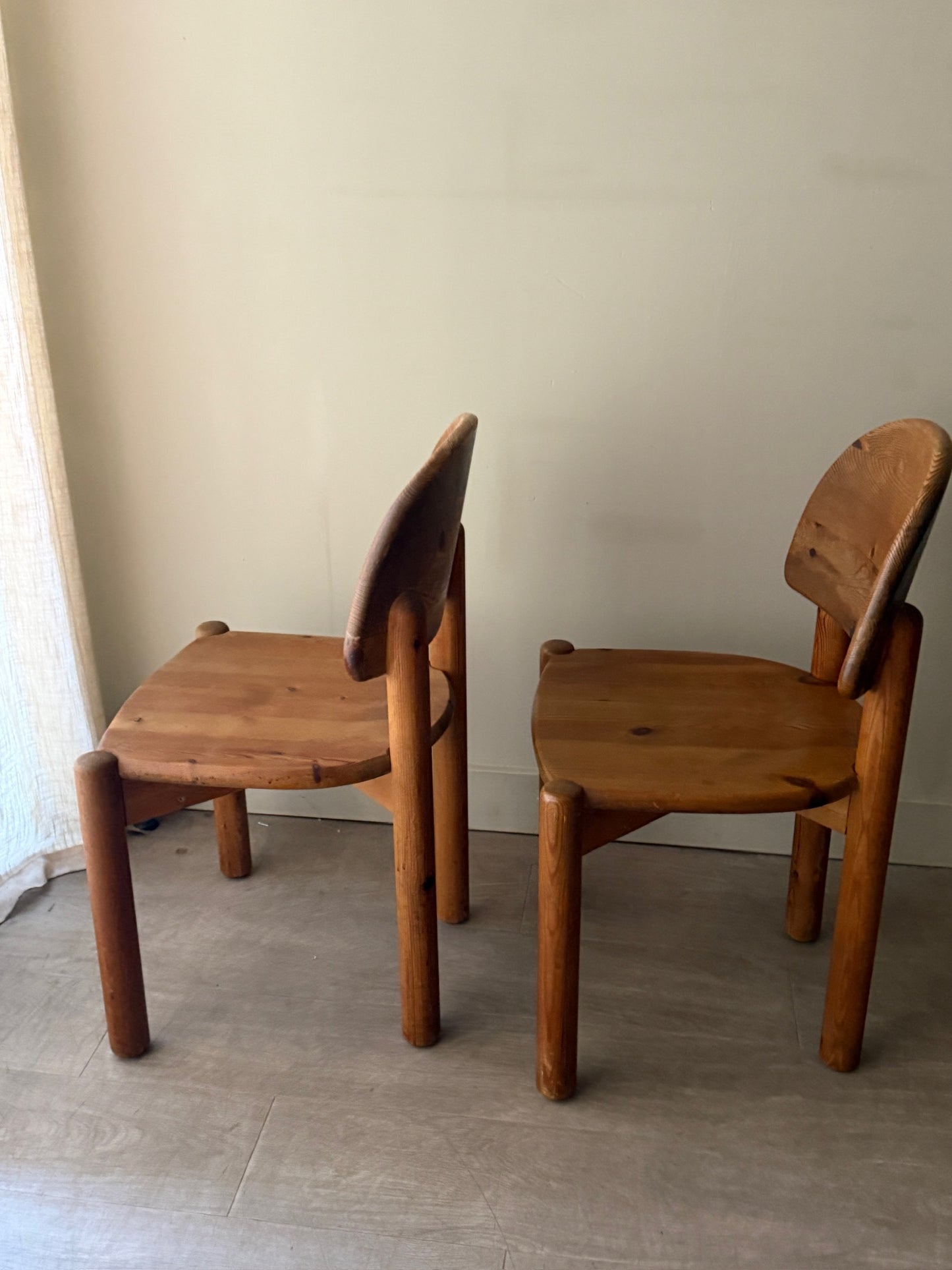 Pair of Rainer Daumiller pine dining chairs