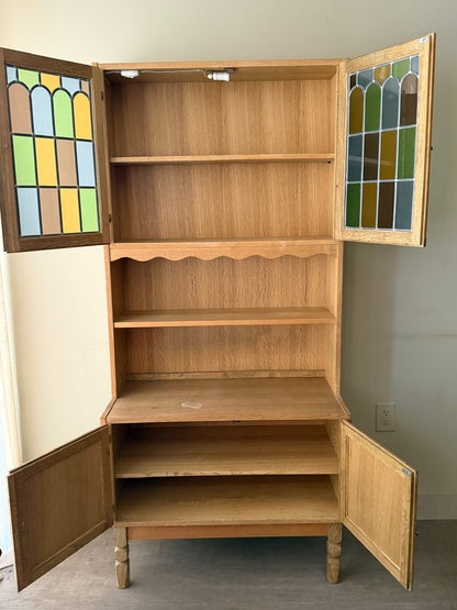 Danish oak hutch with stained glass doors