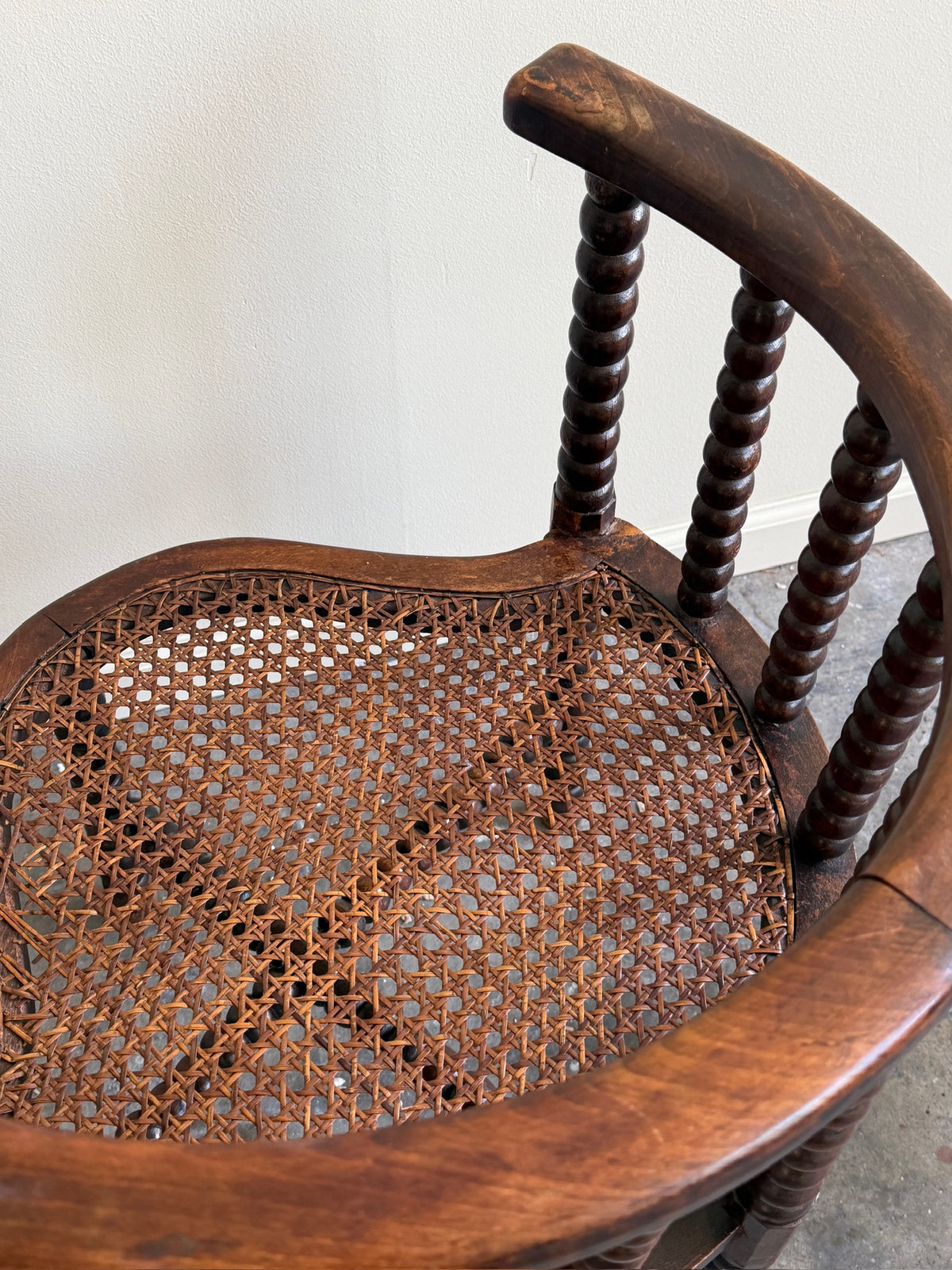 Dutch bobbin oak & cane corner chair
