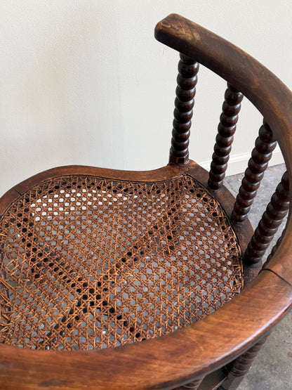 Dutch bobbin oak & cane corner chair