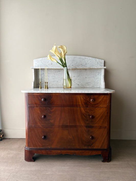 Marble top walnut 3 drawer dresser