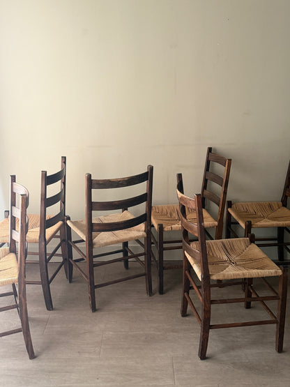 Scandinavian pine and cord dining chairs. Sold in pairs.