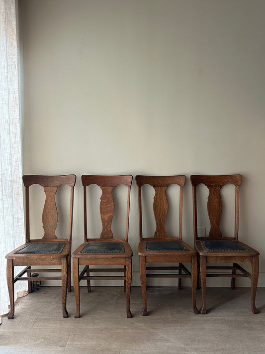 4 oak and leather dining chairs. Sets of 2.