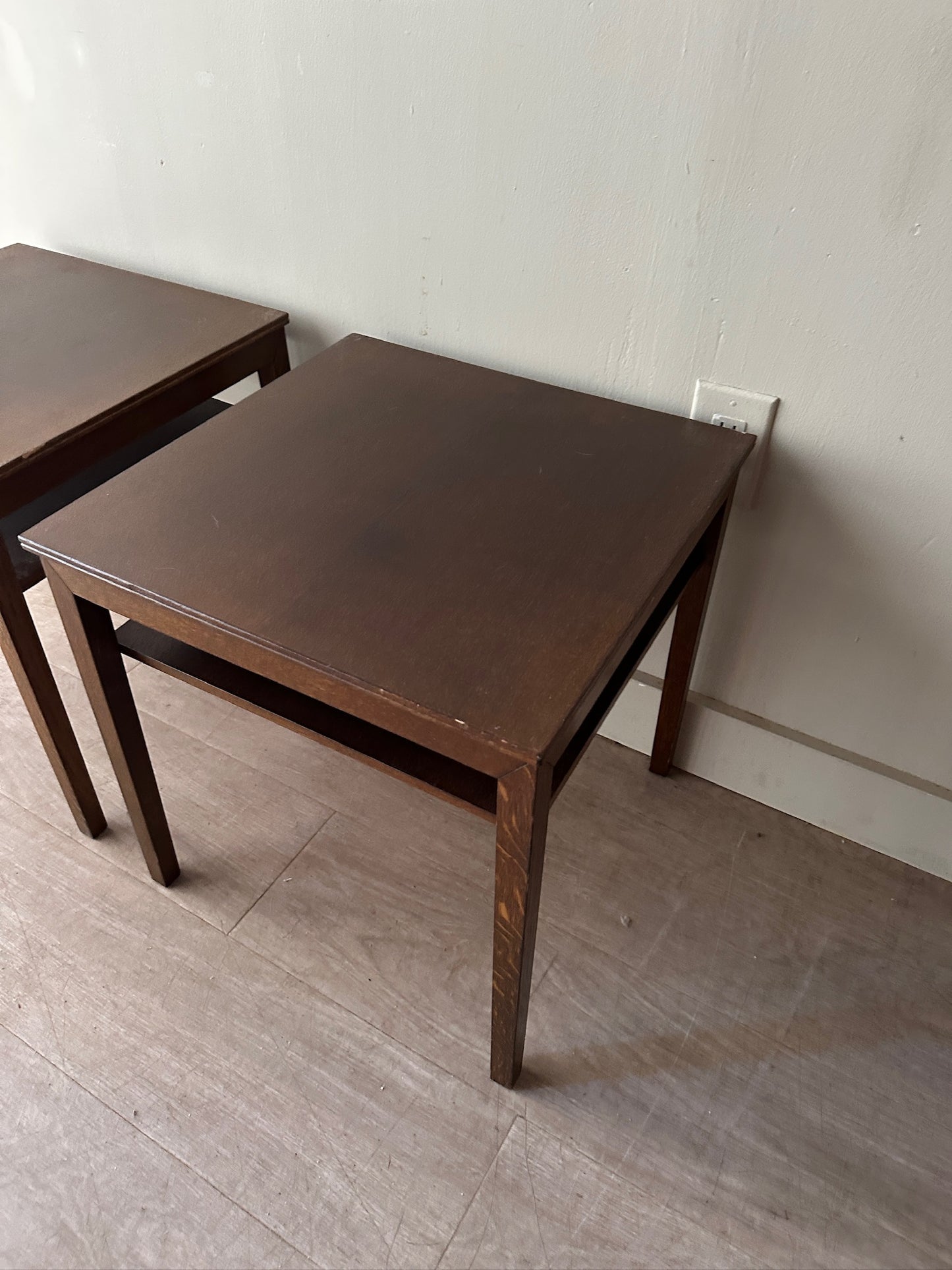 2 oak side tables. Sold individually.
