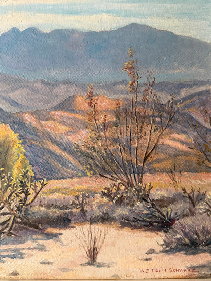 American desert landscape. William Tefft Schwarz 1887-1967. Signed.