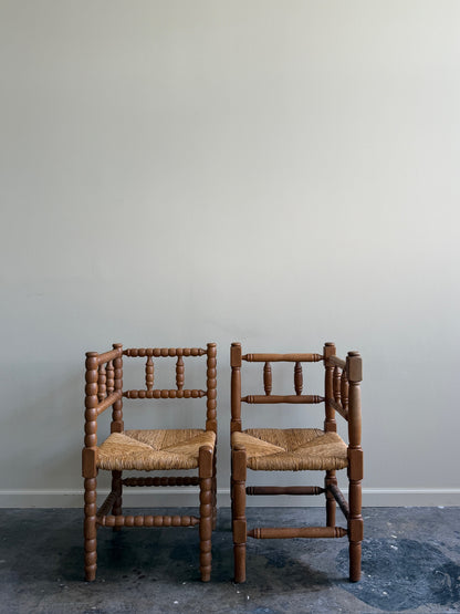 Dutch oak rush seat corner chair