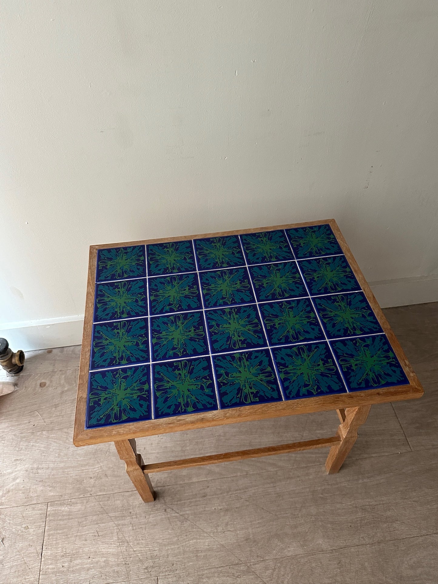 Danish oak and ceramic tile side table