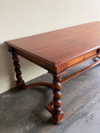 Walnut barley twist stretcher base refectory table