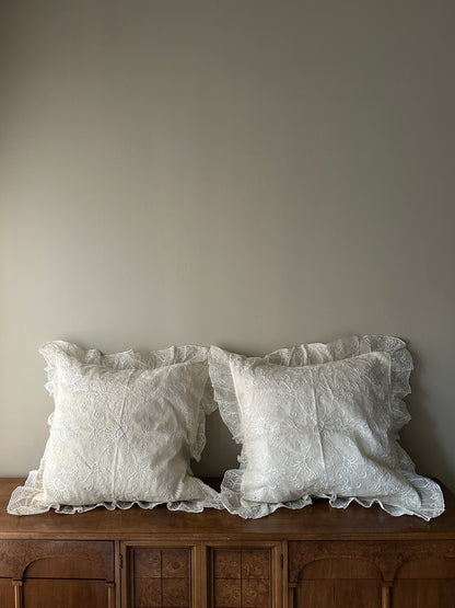 Pair of European shams and inserts. Set of 2. Cream thread design.