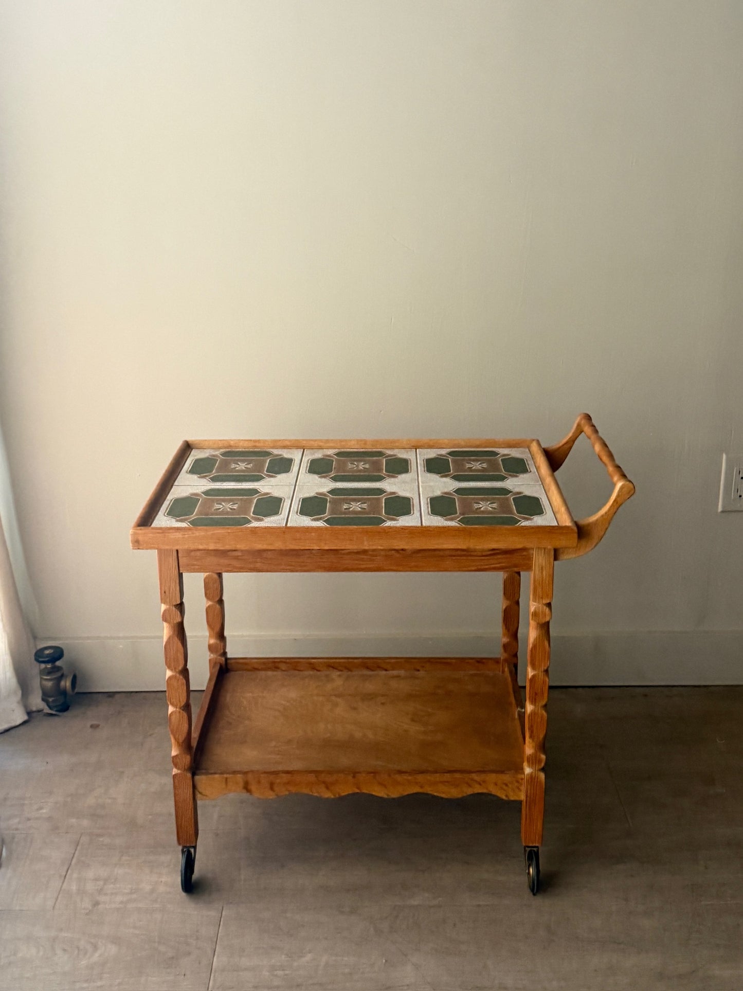 Danish oak & tile bar cart