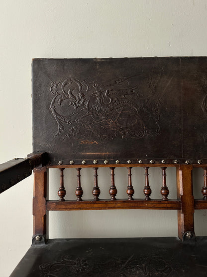 Embossed leather bench