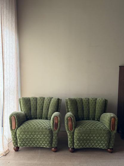 Danish velour club chairs. Sold individually.