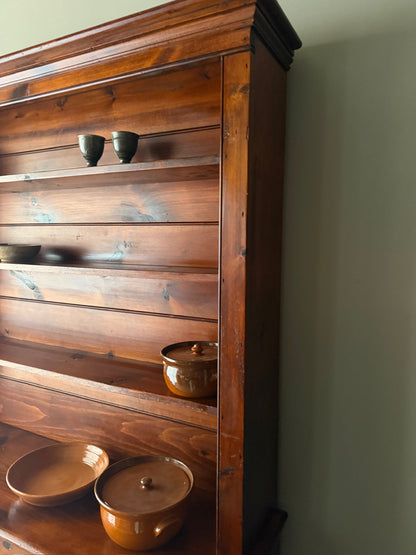 Pine two piece stepback hutch