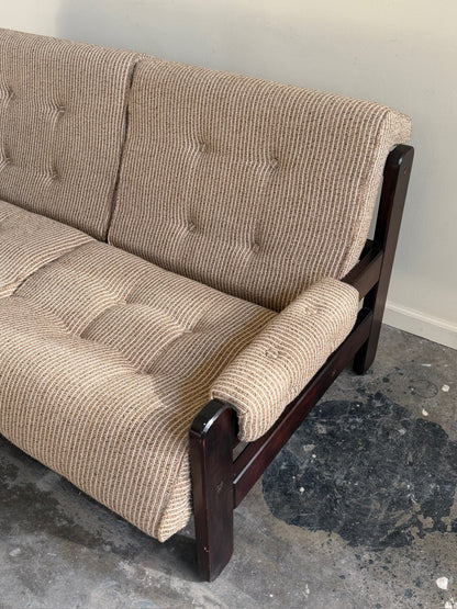 Danish mahogany sofa with striped wool upholstery