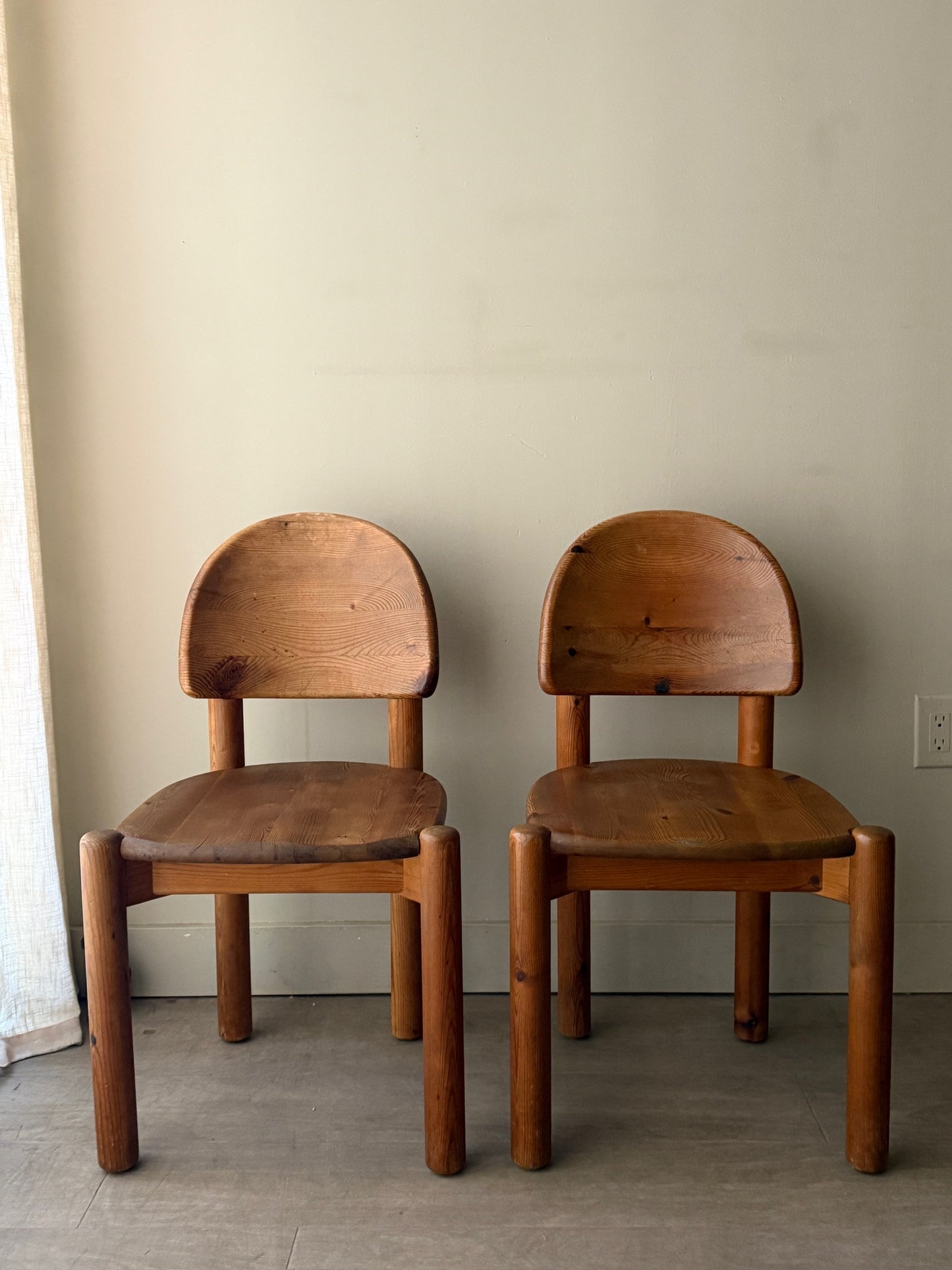 Pair of Rainer Daumiller pine dining chairs