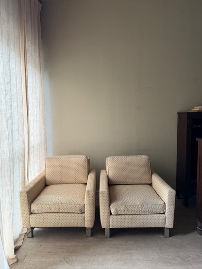 Upholstered chrome armchairs. Right.
