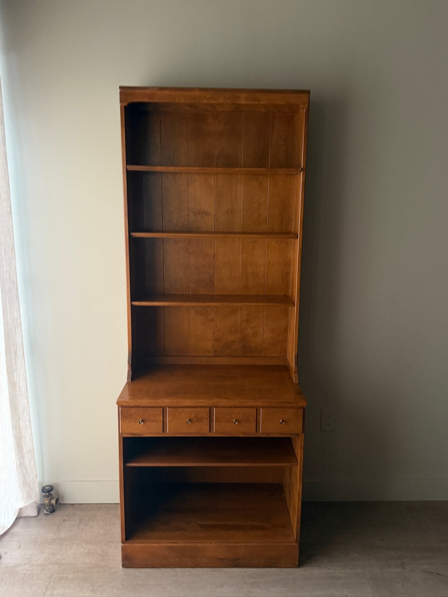 Narrow maple two piece hutch