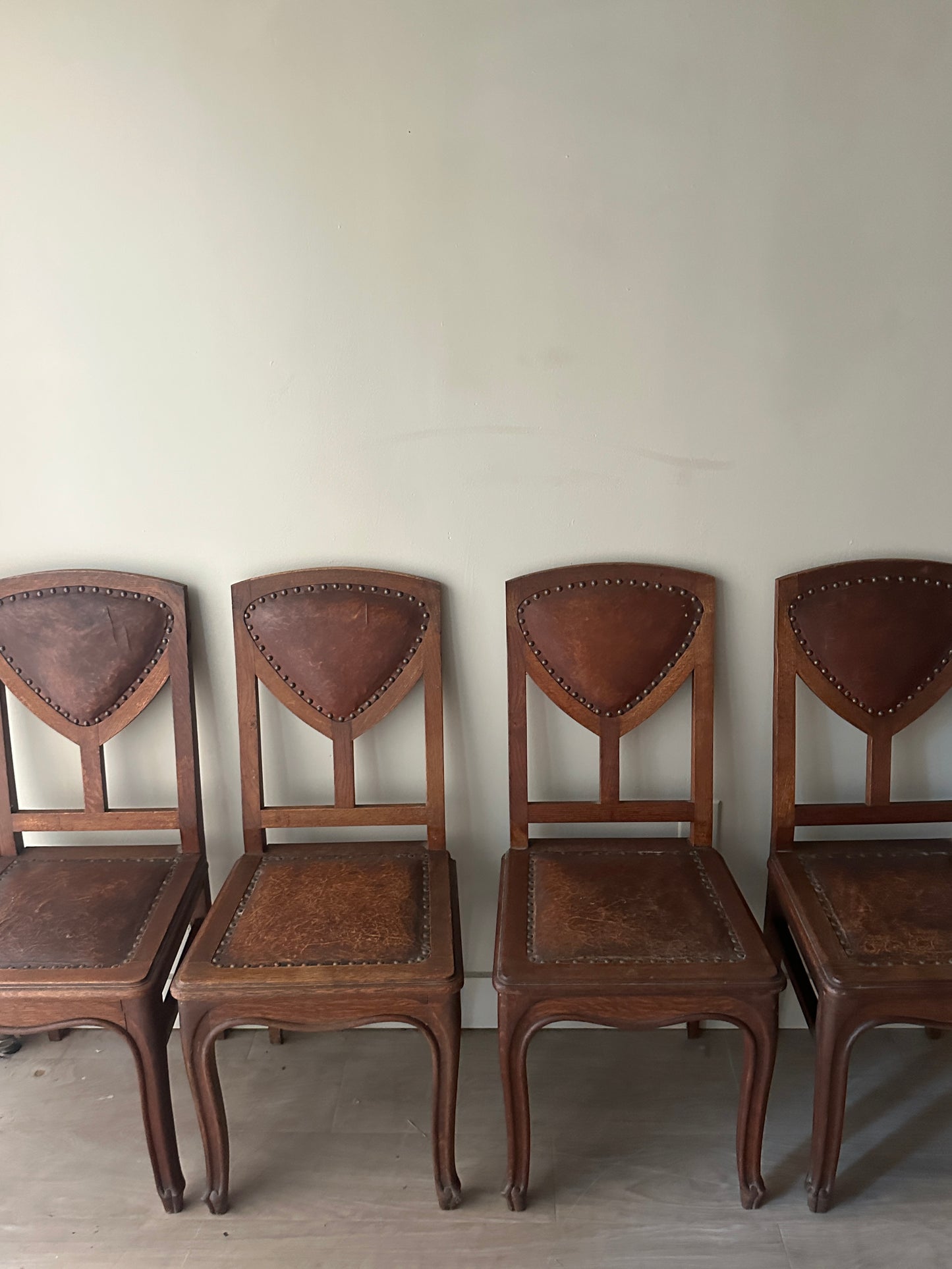 4 oak and leather dining chairs. (Sets of 2)