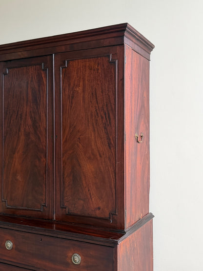 Georgian mahogany two piece linen press