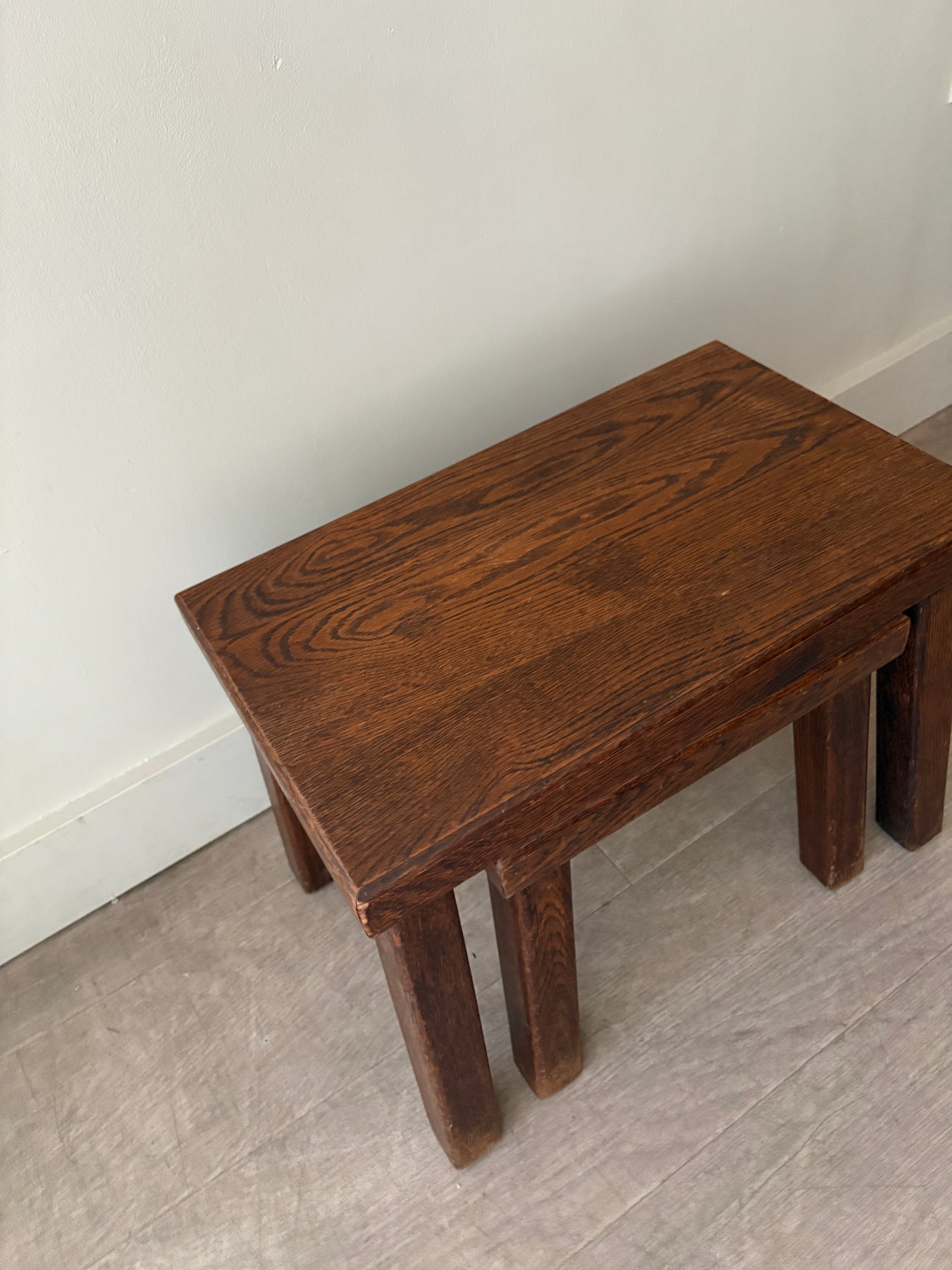 Belgian Brutalist oak nesting tables