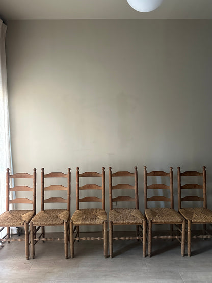 6 ball top oak and rush dining chairs. (Sets of 2)