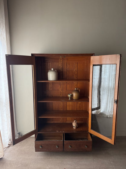 Golden oak display cabinet