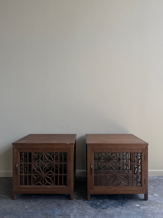 Geometric oak side tables. Sold individually.