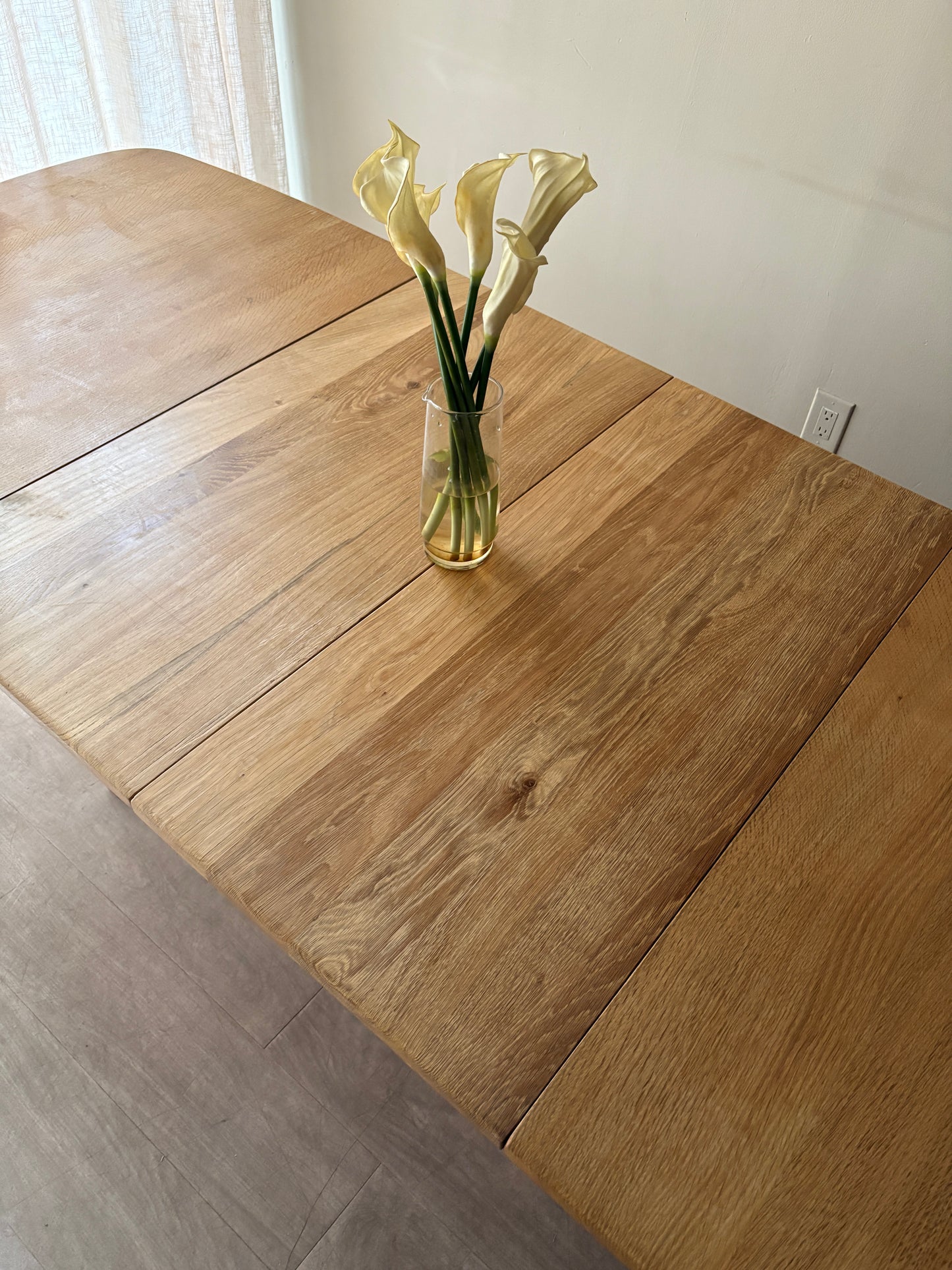 Danish oak trestle dining table with extensions