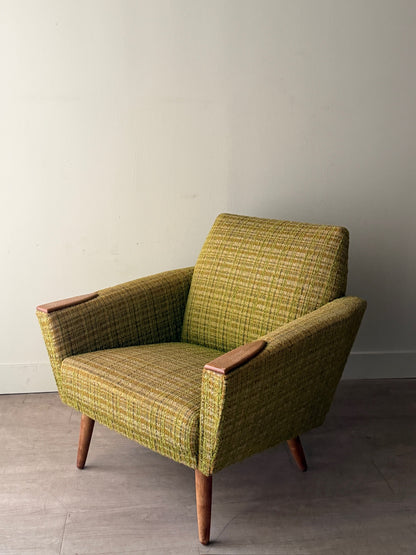 Green plaid Danish lounge chair